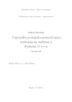 prikaz prve stranice dokumenta USPOREDBA POSTUPAKA PRETRAŽIVANJA I SORTIRANJA NA STABLIMA U PYTHONU I C++-U